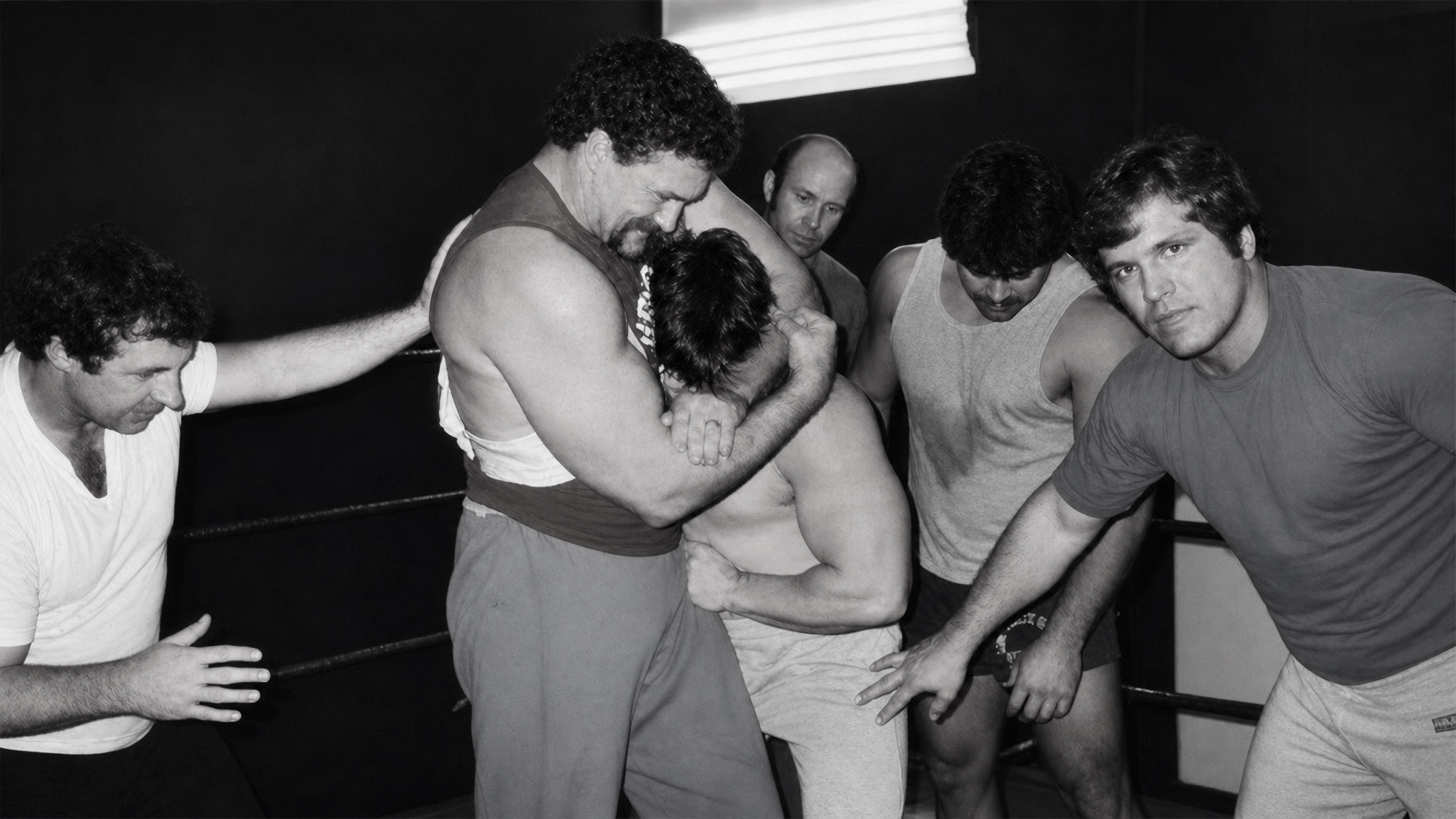 Eddie Sharkey and Brad Rheingans with John Nord, Rick Steiner and other trainees
